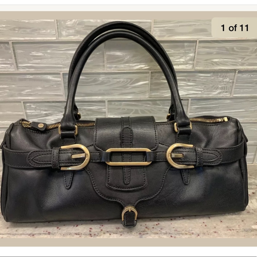 Jimmy Choo tulita flap black leather gold handbag